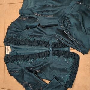 NINA MASSINI Teal Blue 3 Piece Skirt Suit Size 16